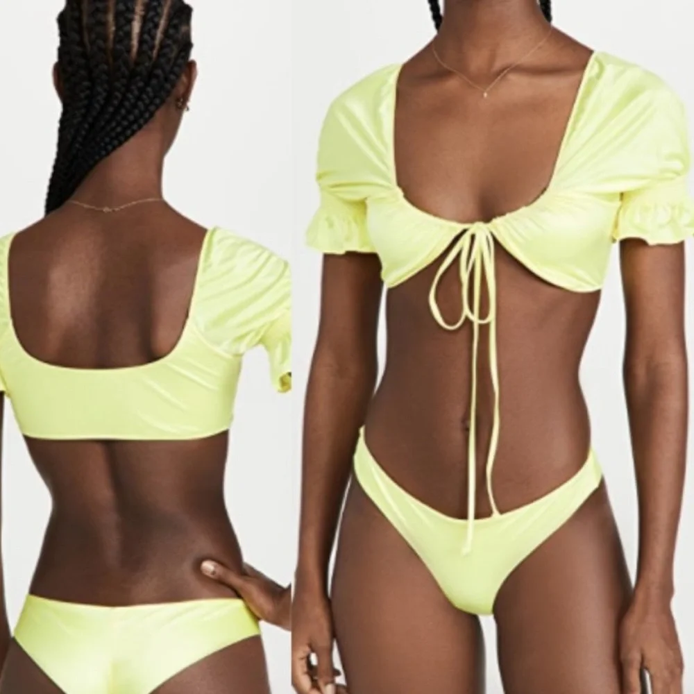 Frankies Bikinis SET NWOT Marina Satin Cheeky Btms(L) Carly Ruffle Satin Top (M)